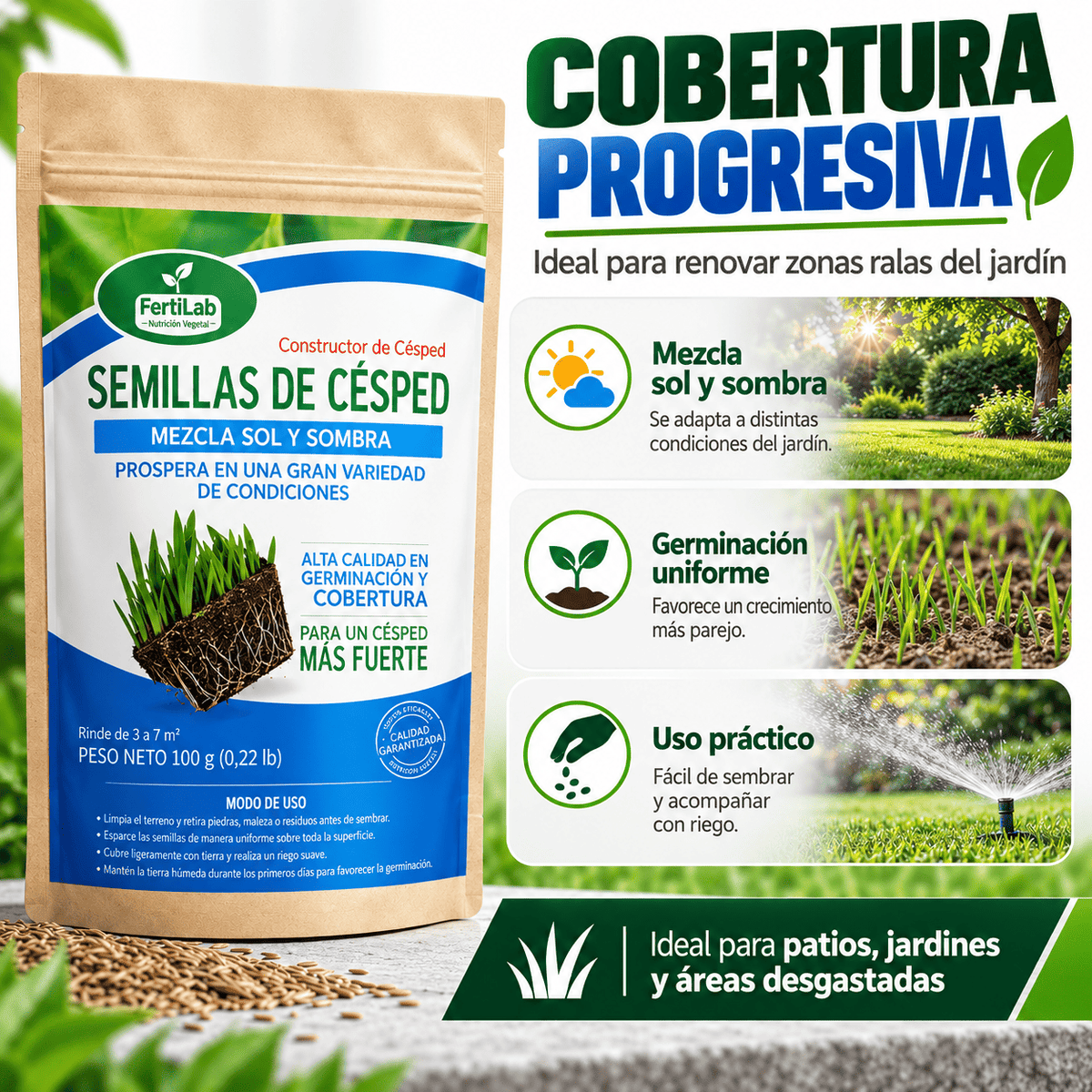 Semilla de Césped - Semillas para Césped Verde, Fuerte y Resistente