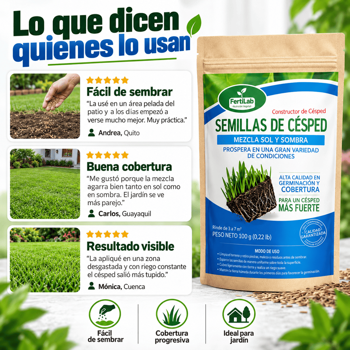 Semilla de Césped - Semillas para Césped Verde, Fuerte y Resistente